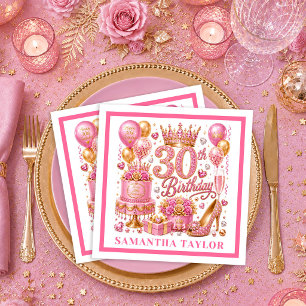 Serviette En Papier Serviettes en or rose vif pailleté pour 30e annive