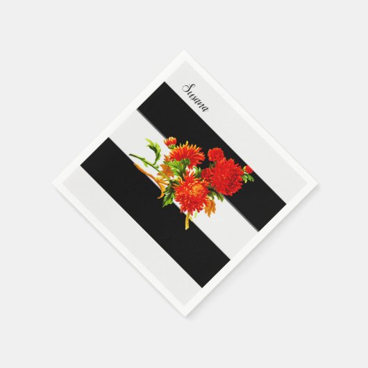 Serviette En Papier Serviettes en papier, bande noire florale (Coin)