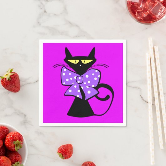 Serviette En Papier Serviettes en papier, Chat noir, Bow pourpre (En situation)