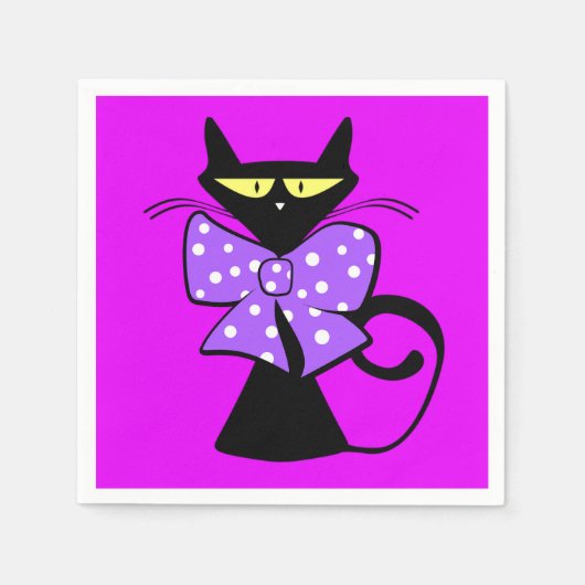Serviette En Papier Serviettes en papier, Chat noir, Bow pourpre (Devant)