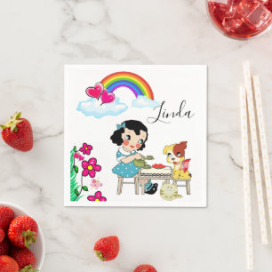 Serviette En Papier Serviettes en papier, chat Vintage Rainbow Chien