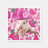 Serviette En Papier Serviettes en papier, Cochon rose, Coeurs argentés (Devant)