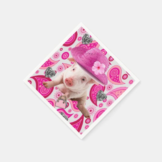 Serviette En Papier Serviettes en papier, Cochon rose, Coeurs argentés (Coin)