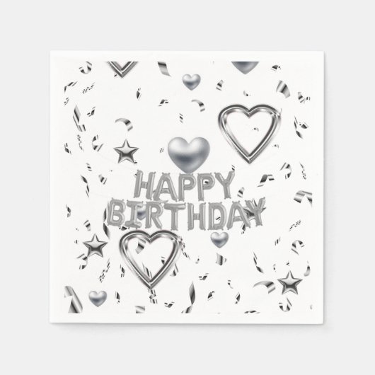 Serviette En Papier Serviettes en papier, Coeurs d'argent Joyeux anniv (Devant)