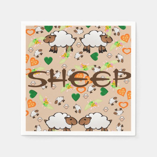 Serviette En Papier Serviettes en papier, Coeurs orange vert mouton (Devant)