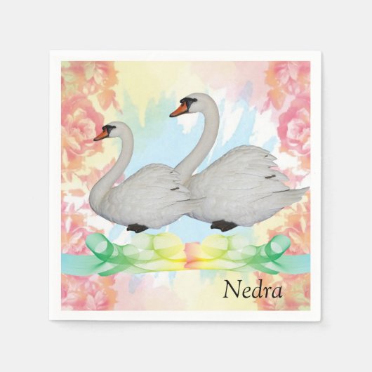 Serviette En Papier Serviettes en papier, cygnes floraux (Devant)