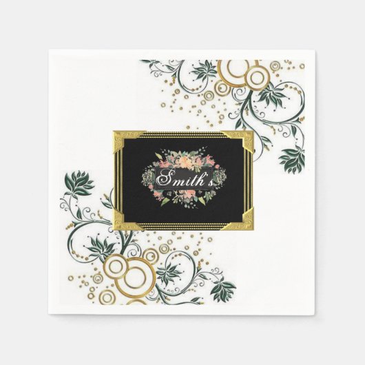 Serviette En Papier Serviettes en papier, Fleurs florales noires Monog (Devant)