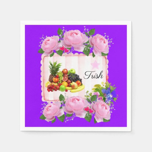 Serviette En Papier Serviettes en papier, Fruit violet Roses roses ros (Devant)