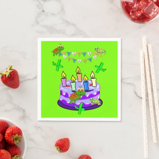 Serviette En Papier Serviettes en papier, joyeuses tortues d'anniversa (En situation)