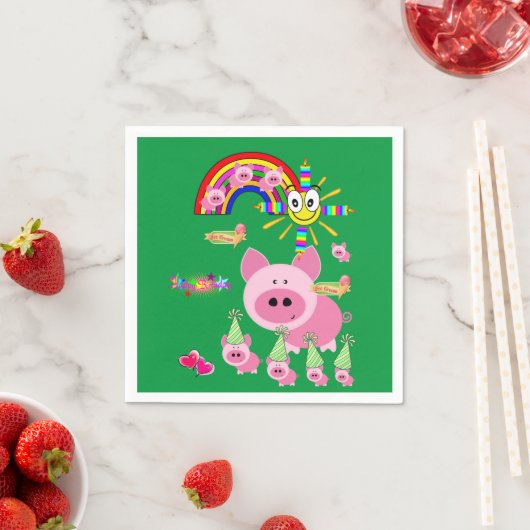Serviette En Papier Serviettes en papier, Joyeux Anniversaire Pink Pig (En situation)