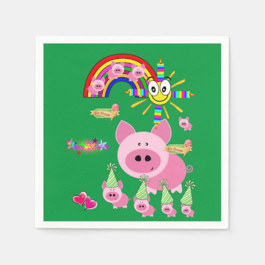 Serviette En Papier Serviettes en papier, Joyeux Anniversaire Pink Pig (Devant)