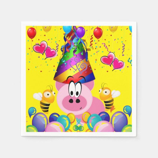 Serviette En Papier Serviettes en papier, Joyeux Anniversaire Pink Pig (Devant)