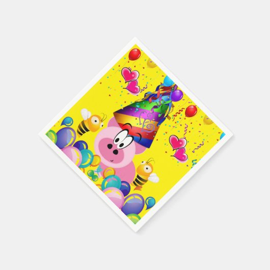 Serviette En Papier Serviettes en papier, Joyeux Anniversaire Pink Pig (Coin)