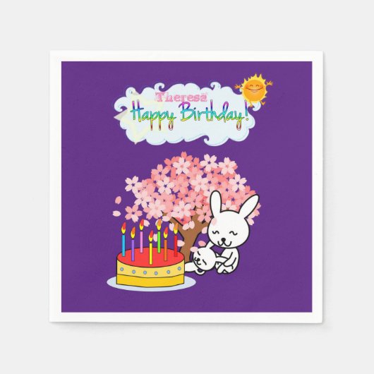 Serviette En Papier Serviettes en papier, Joyeux gâteau lapin d'annive (Devant)