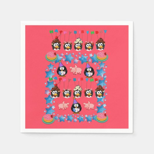 Serviette En Papier serviettes en papier, joyeux pingouin d'anniversai (Devant)