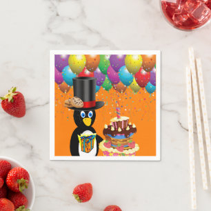 Serviette En Papier serviettes en papier, joyeux pingouin d'anniversai