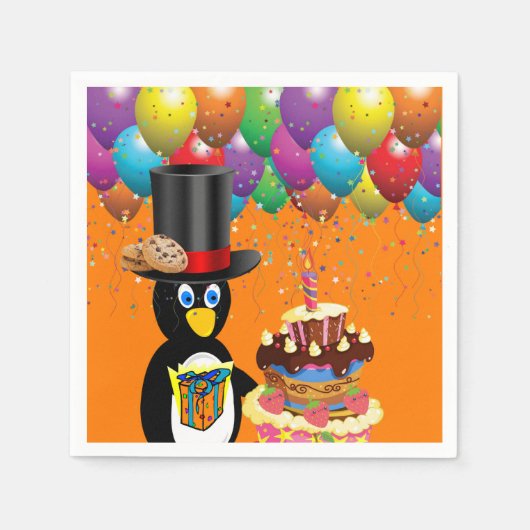 Serviette En Papier serviettes en papier, joyeux pingouin d'anniversai (Devant)