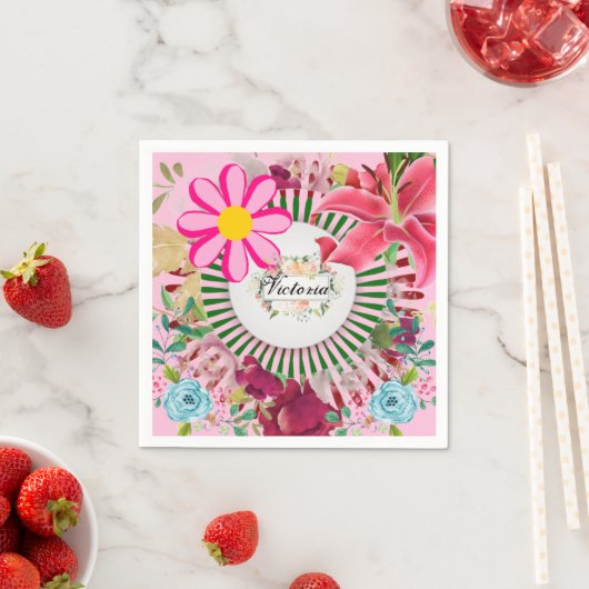 Serviette En Papier Serviettes en papier, Monogramme rose floral (En situation)