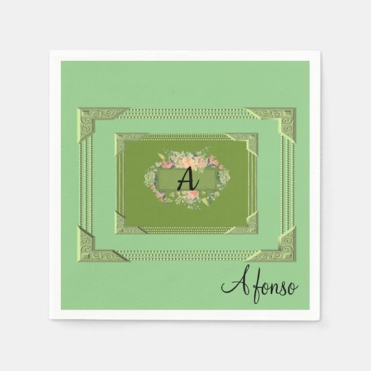 Serviette En Papier serviettes en papier, Monogramme vert floral (Devant)