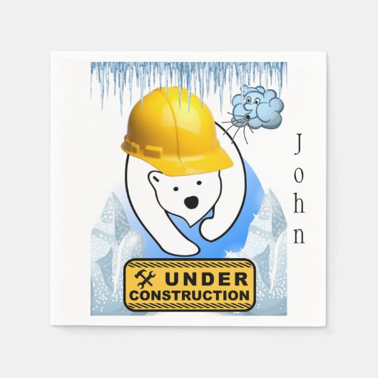 Serviette En Papier Serviettes En Papier, Ours Polaire En Construction (Devant)