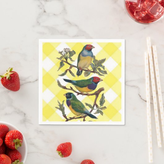 Serviette En Papier Serviettes en papier, Plaid aux oiseaux jaunes (En situation)