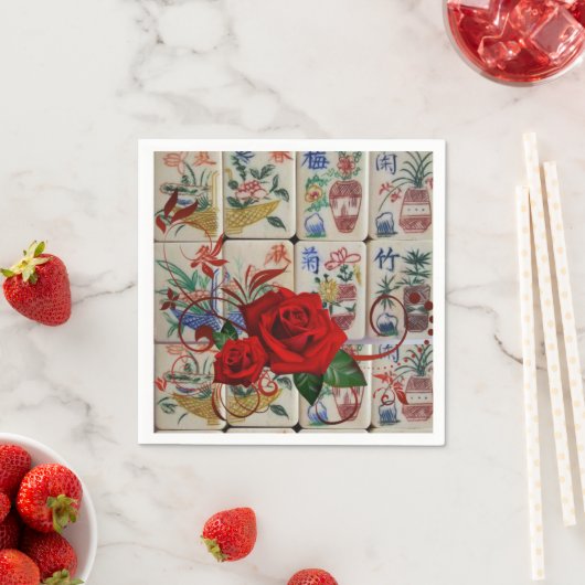 Serviette En Papier Serviettes en papier, serviettes Mahjong Rose roug (En situation)