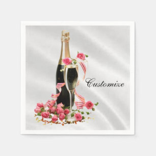 Serviette En Papier Serviettes en satin blanc Champagne & Roses