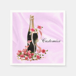 Serviette En Papier Serviettes en satin rose Champagne & Roses