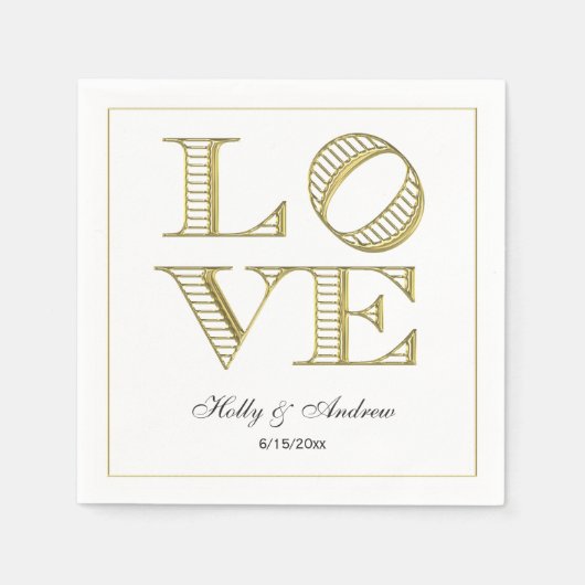 Serviette En Papier Serviettes en texte graphique Gold LOVE (Devant)