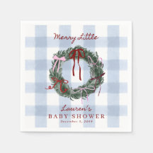 Serviettes en vichy bleu pour Baby Shower Joyeux B