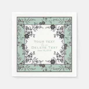Serviette En Papier Serviettes encadrées Florales Spray-Seafoam-Argent