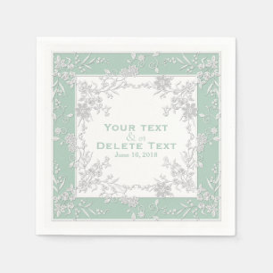 Serviette En Papier Serviettes encadrées Florales Spray-Seafoam-Blanc