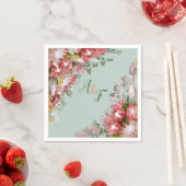 Serviette En Papier Serviettes Feuilles Fuchsia Protea's & Sage Green (En situation)