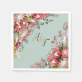 Serviette En Papier Serviettes Feuilles Fuchsia Protea's & Sage Green (Devant)