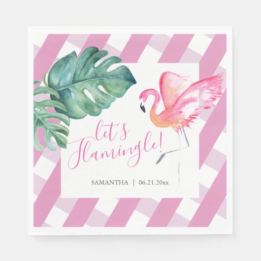 Serviette En Papier Serviettes Flamant Rose Aquarelle Tropicale (Devant)