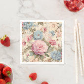 Serviette En Papier Serviettes Fleuries Bleu Rose (En situation)