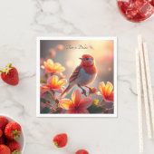 Serviette En Papier Serviettes Fleuries Oiseau Orange (En situation)