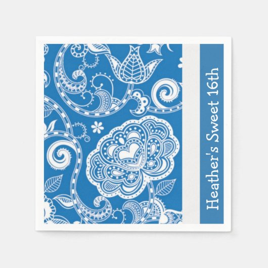 Serviette En Papier Serviettes Floral Bleu Personnalisées (Devant)