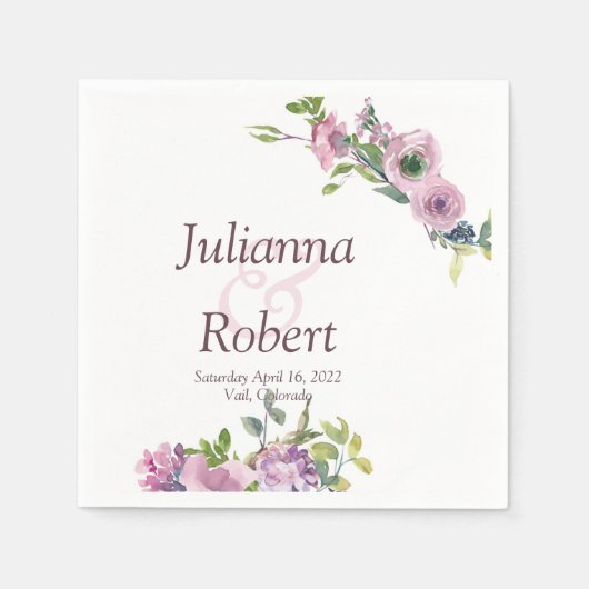 Serviette En Papier serviettes florales à l'aquarelle violette (Devant)