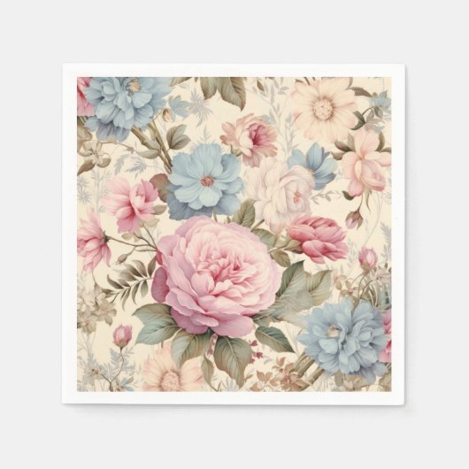 Serviette En Papier Serviettes Florales Bleu Rose (Devant)