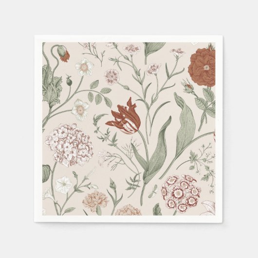Serviette En Papier Serviettes Florales en terre cuite, Fleurs rustiqu (Devant)