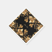 Serviette En Papier Serviettes florales ornées d'or noir (Coin)
