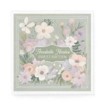 Serviettes florales personnalisées vert sauge