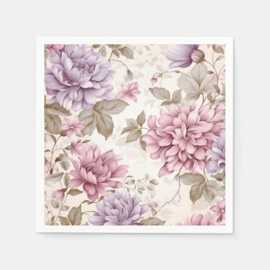 Serviette En Papier Serviettes florales roses violettes (Devant)