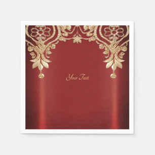 Serviette En Papier Serviettes florales rouges et or modernes