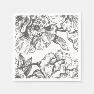 Serviette En Papier Serviettes florales vintages noires et blanches