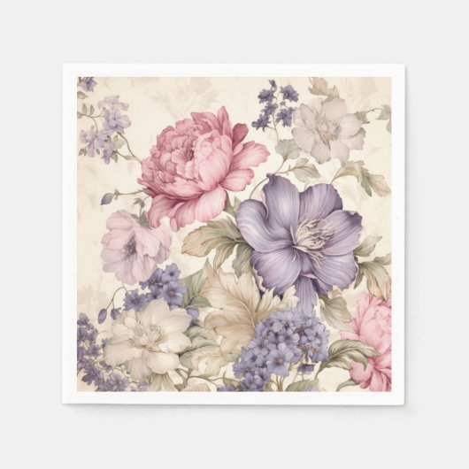 Serviette En Papier Serviettes Florales Violettes Roses Blanches (Devant)