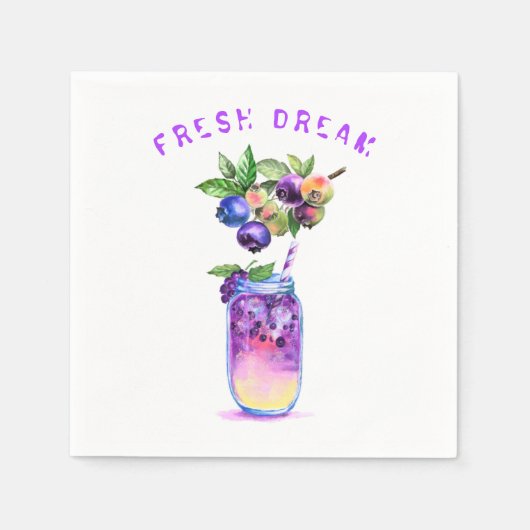 Serviette En Papier Serviettes fraîches à boire aux bleuets - Texte pe (Devant)