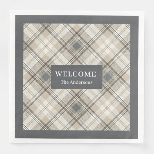 Serviette En Papier Serviettes géométriques Brown gris classique Nom p (Devant)