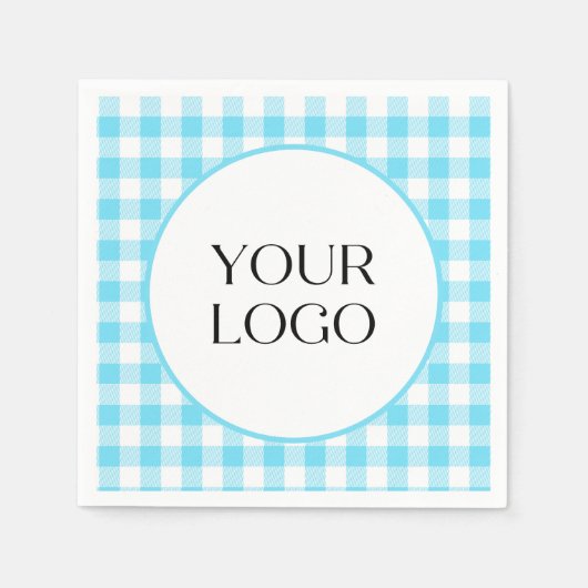 Serviette En Papier Serviettes Gingham Pastel Votre Logo Ici Bleu (Devant)